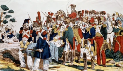 Napoleon I. (1769-1821) in Essling zur Zeit des Todes von Jean Lannes (1769-1809), Herzog von Montebello, 22. Mai 1809